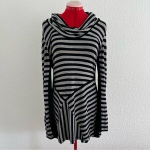 G.W. Striped Black and Gray Long Sleeve Cowl Neck Top